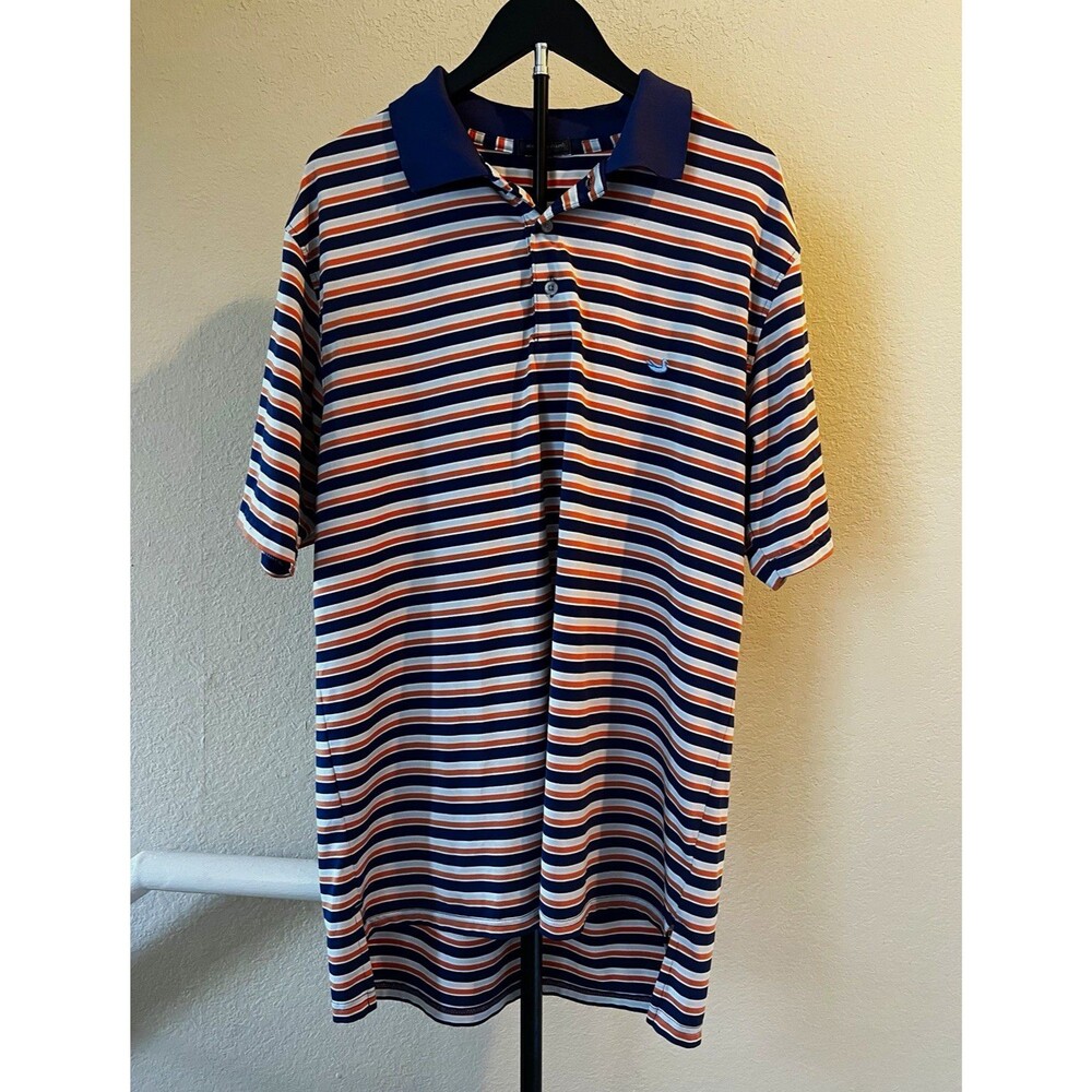 Southern Marsh Polo Mens XL Navy Orange White Striped Performance Golf Shirt